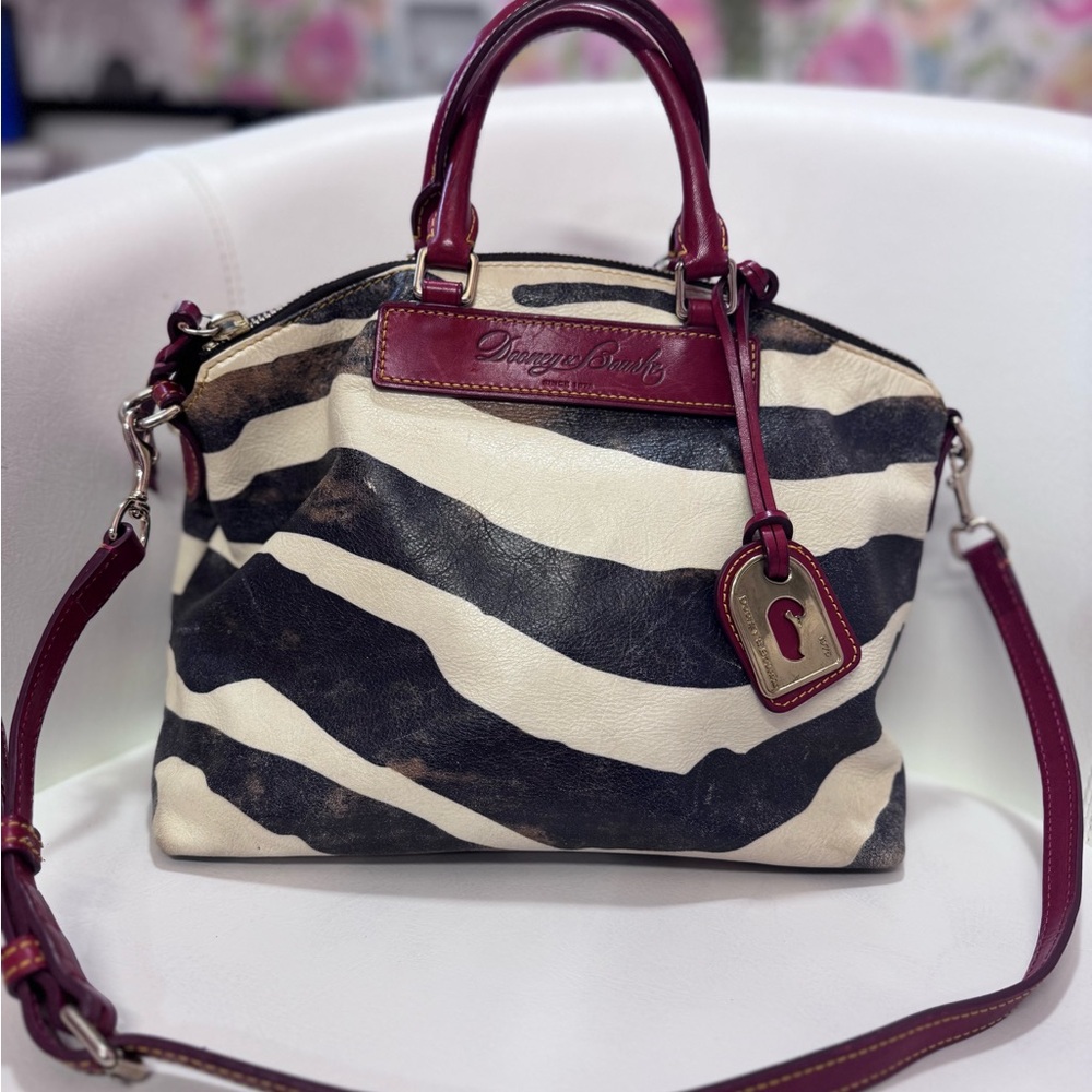 RARE Dooney & Bourke Black and Cream Satchel with Zebra Pattern